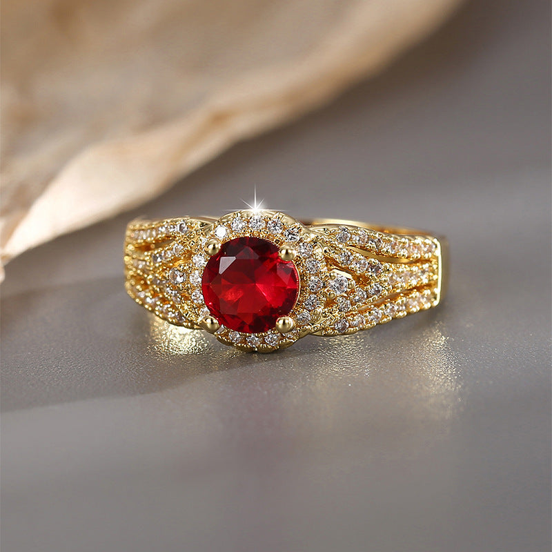 Inlaid Jacinth Real Gold Micro Inlaid White Zirconium Index Finger Ring