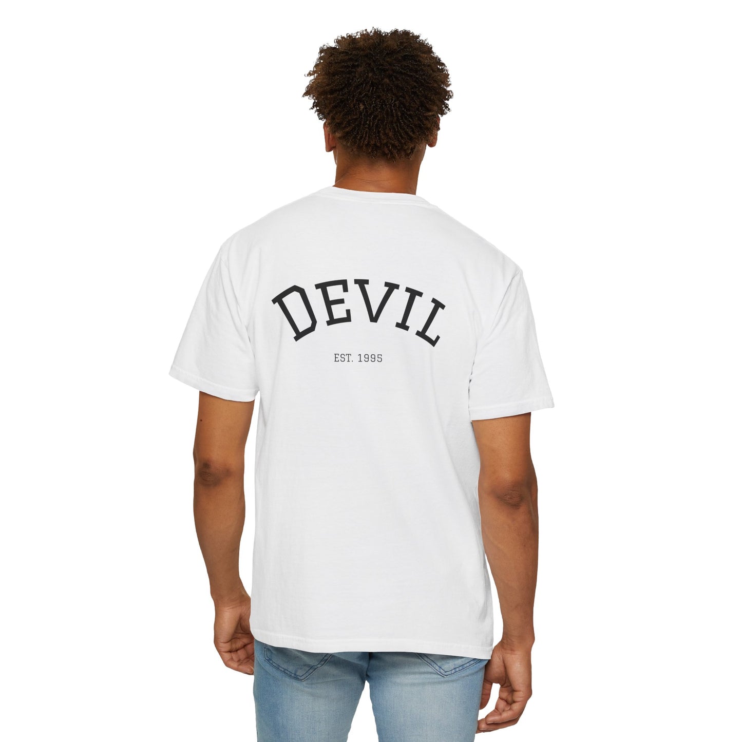 Devil-Inspired Unisex Garment-Dyed T-Shirt, Gothic Tee, Halloween Apparel, Cool Graphic Shirt, Unique Gift for Friends, Casual Wear