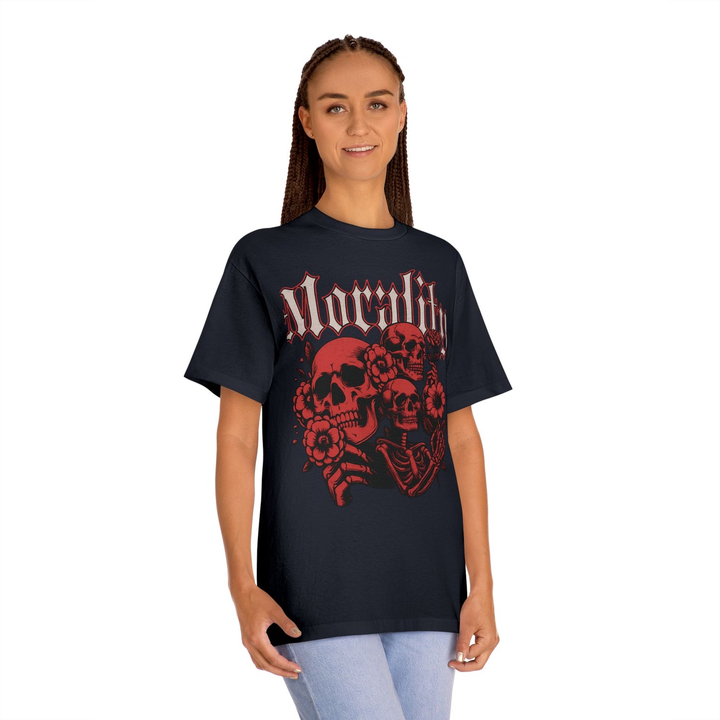 Funky wave Gothic Graphic Tee - Unisex Classic Tee with Skull and Flowers, Perfect for Halloween, Alt Fashion, Gifts for Him/Her, Mortality Theme