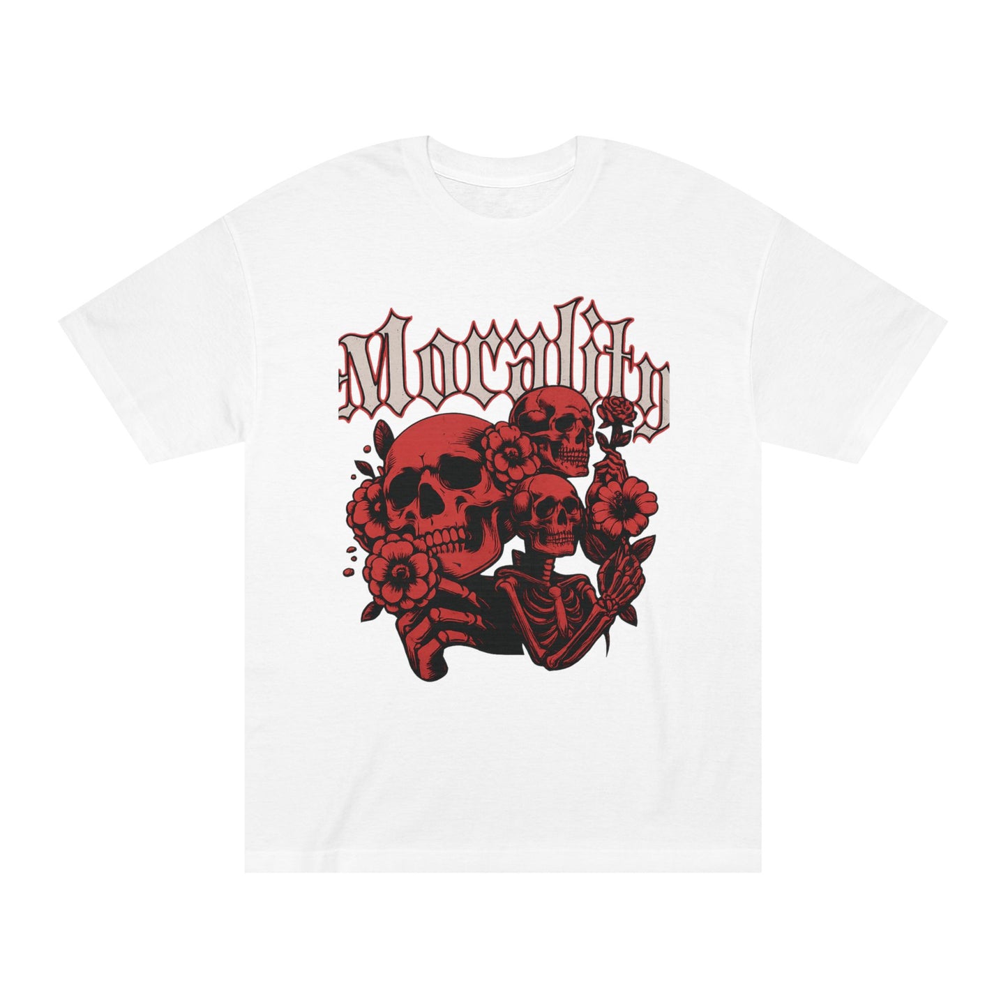 Funky wave Gothic Graphic Tee - Unisex Classic Tee with Skull and Flowers, Perfect for Halloween, Alt Fashion, Gifts for Him/Her, Mortality Theme