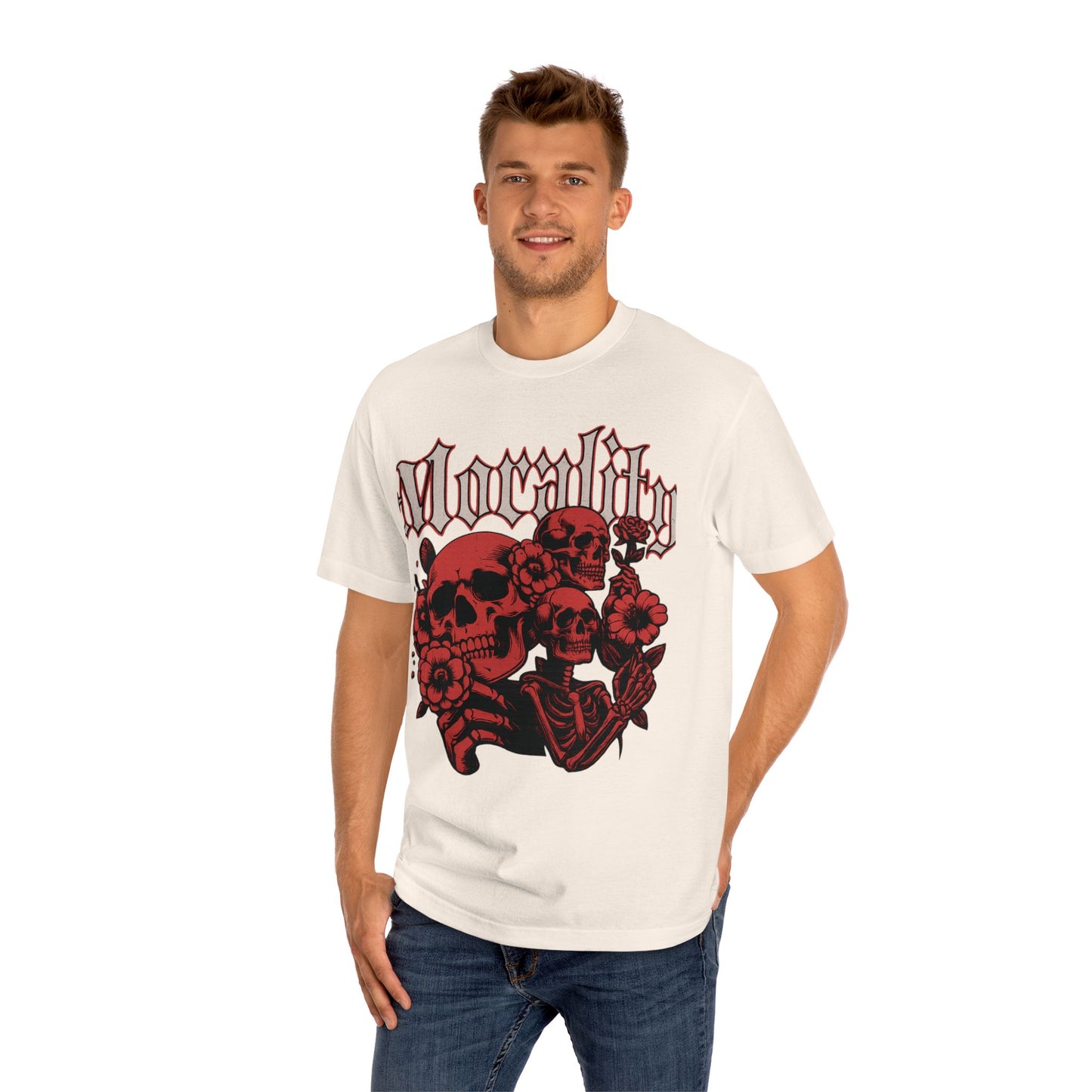 Funky wave Gothic Graphic Tee - Unisex Classic Tee with Skull and Flowers, Perfect for Halloween, Alt Fashion, Gifts for Him/Her, Mortality Theme