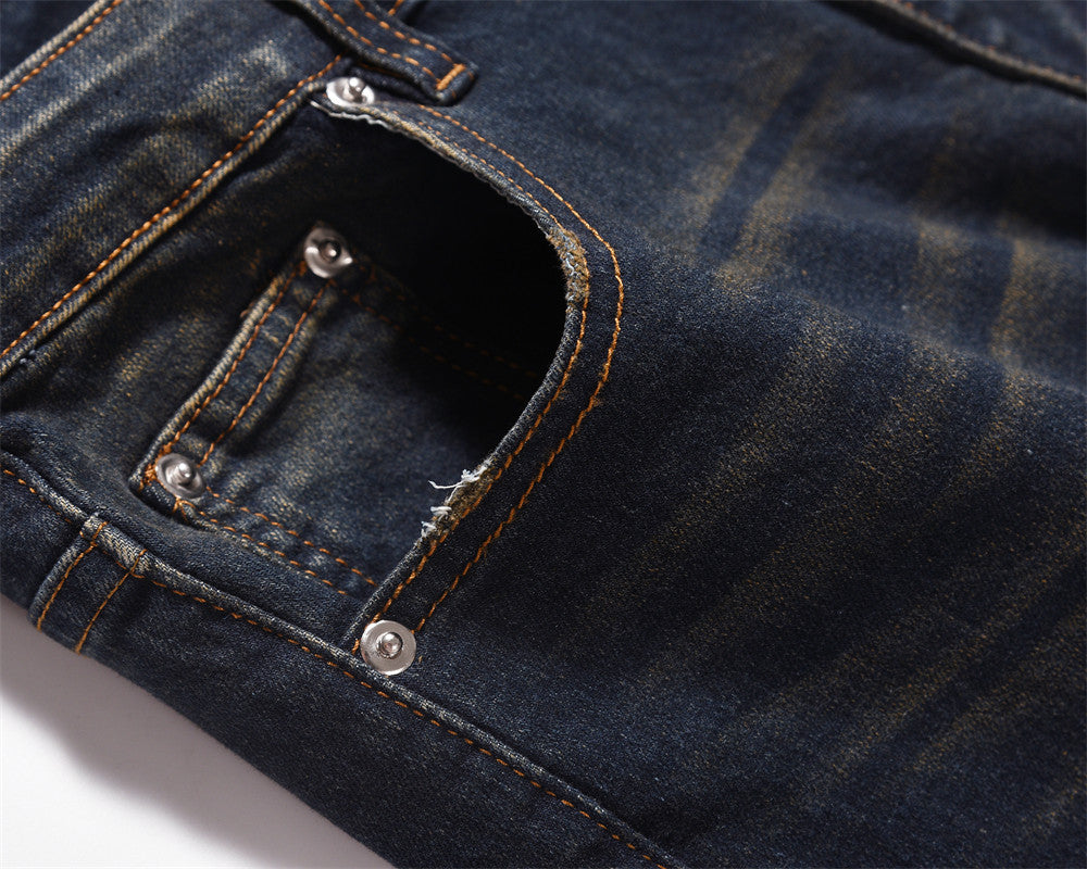 Fashion American Retro Worn Jeans Men
