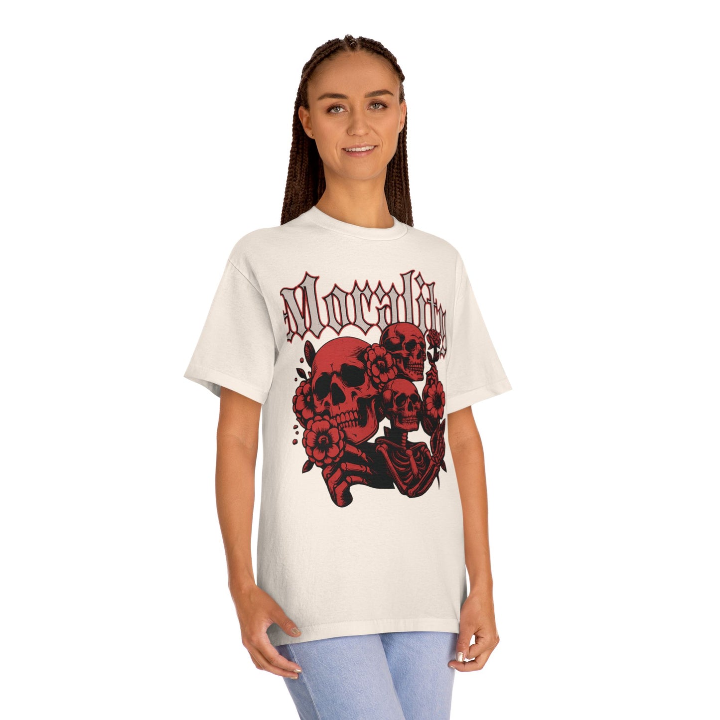 Funky wave Gothic Graphic Tee - Unisex Classic Tee with Skull and Flowers, Perfect for Halloween, Alt Fashion, Gifts for Him/Her, Mortality Theme