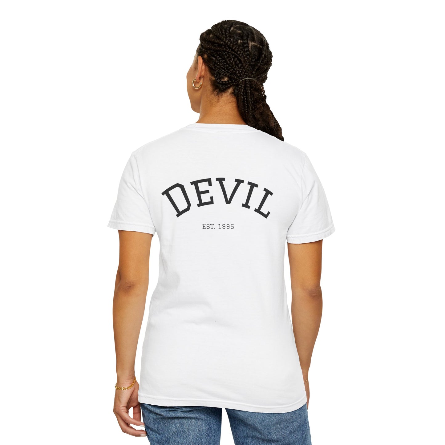 Devil-Inspired Unisex Garment-Dyed T-Shirt, Gothic Tee, Halloween Apparel, Cool Graphic Shirt, Unique Gift for Friends, Casual Wear
