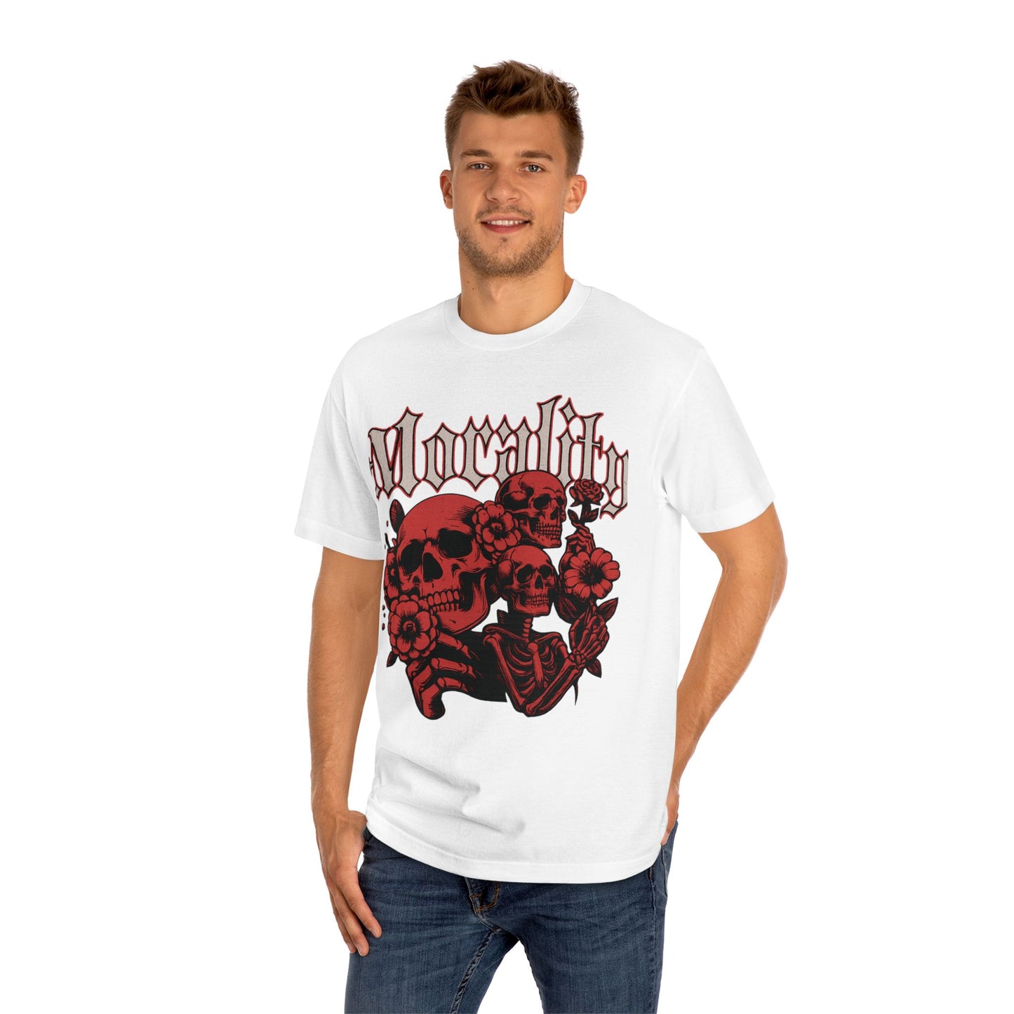 Funky wave Gothic Graphic Tee - Unisex Classic Tee with Skull and Flowers, Perfect for Halloween, Alt Fashion, Gifts for Him/Her, Mortality Theme