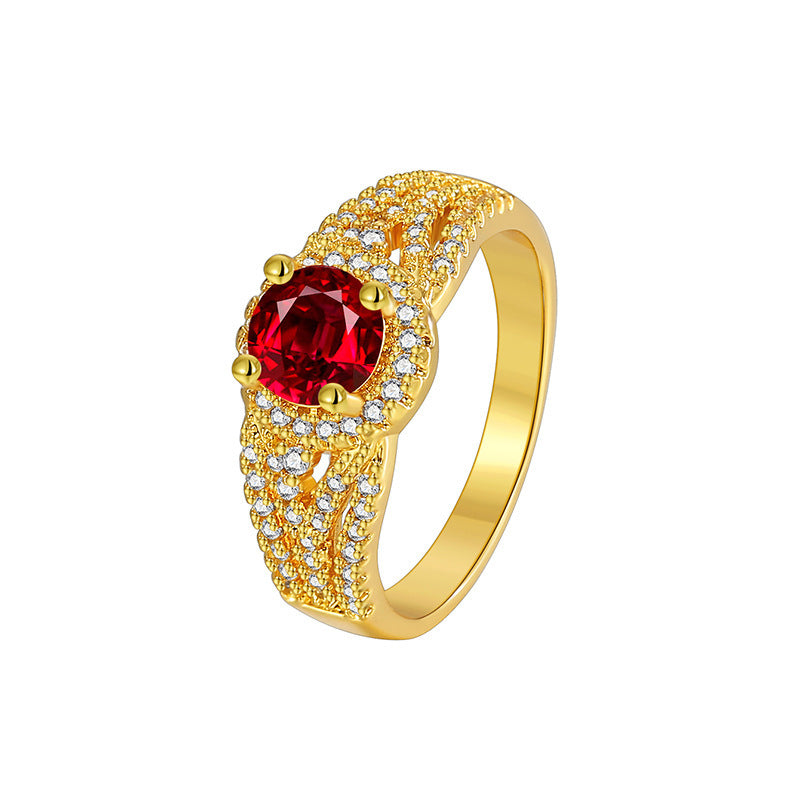 Inlaid Jacinth Real Gold Micro Inlaid White Zirconium Index Finger Ring