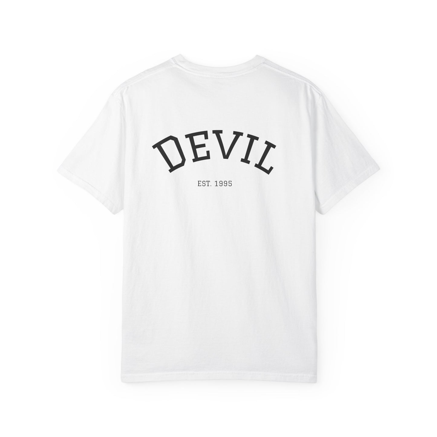 Devil-Inspired Unisex Garment-Dyed T-Shirt, Gothic Tee, Halloween Apparel, Cool Graphic Shirt, Unique Gift for Friends, Casual Wear