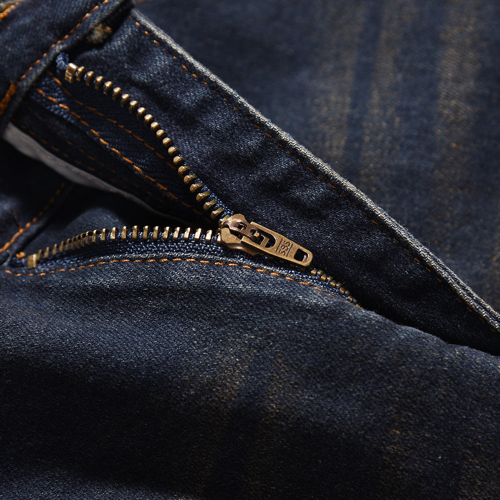 Fashion American Retro Worn Jeans Men