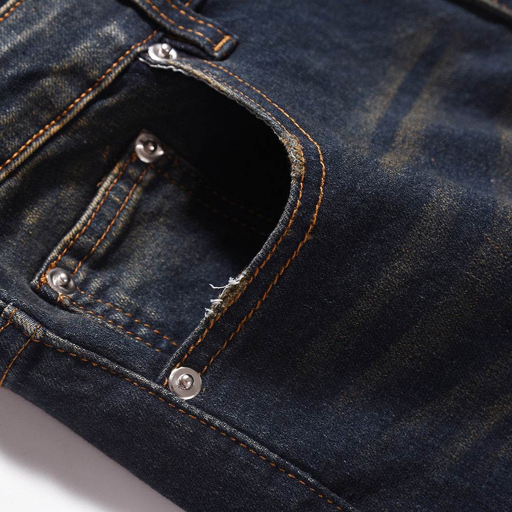 Fashion American Retro Worn Jeans Men