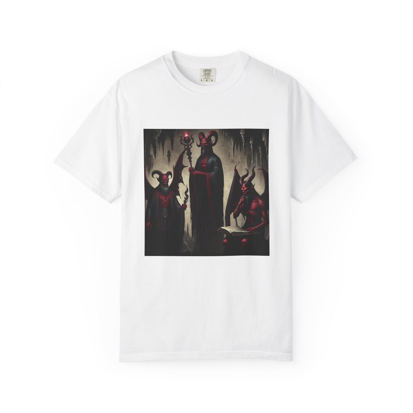 Devil-Inspired Unisex Garment-Dyed T-Shirt, Gothic Tee, Halloween Apparel, Cool Graphic Shirt, Unique Gift for Friends, Casual Wear