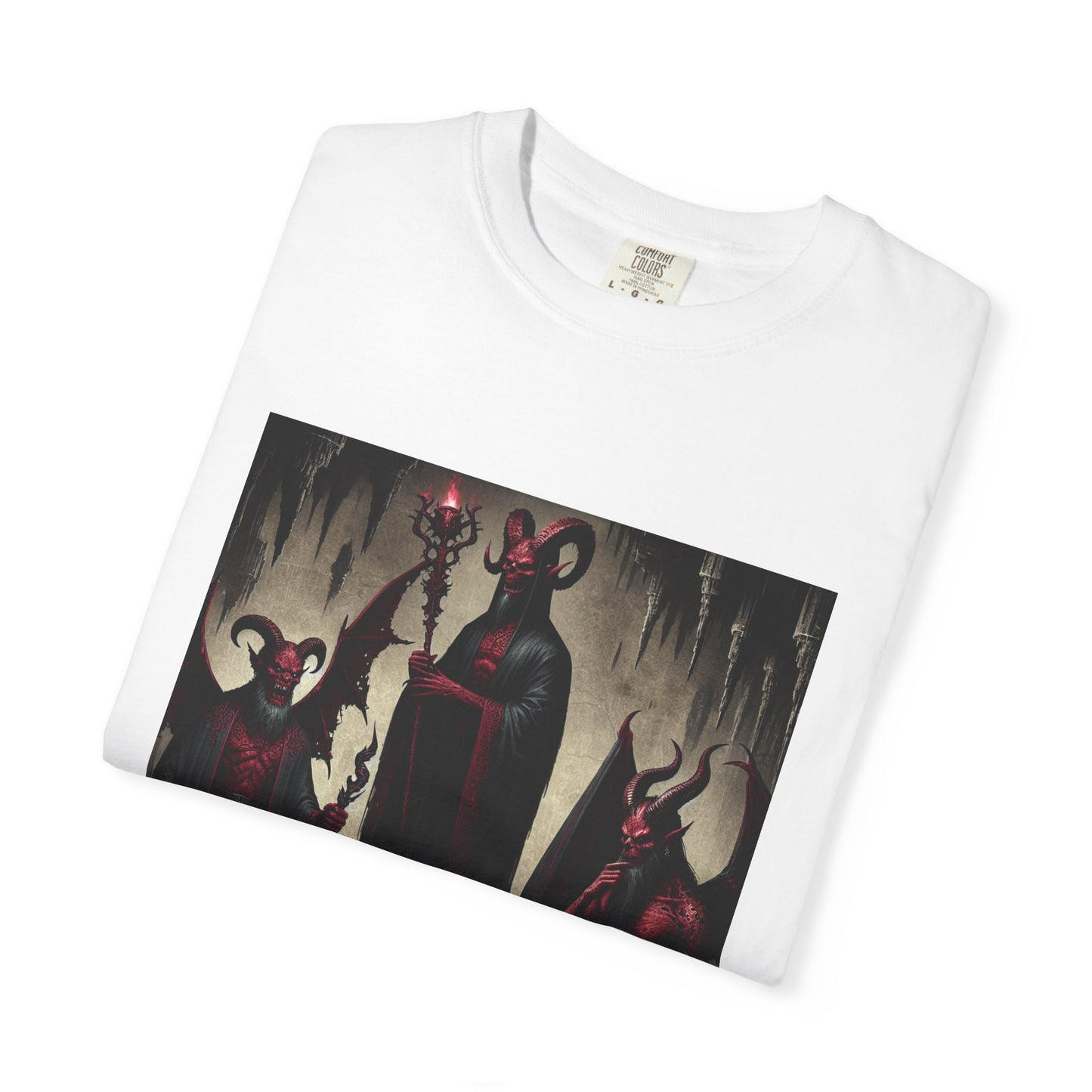 Devil-Inspired Unisex Garment-Dyed T-Shirt, Gothic Tee, Halloween Apparel, Cool Graphic Shirt, Unique Gift for Friends, Casual Wear