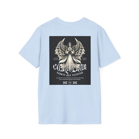 Funky wave Vintage Angel Graphic T-Shirt - Unisex Softstyle Tee, Boho Chic Fashion, Gift for Him/Her, Casual Wear, Spiritual Inspiration